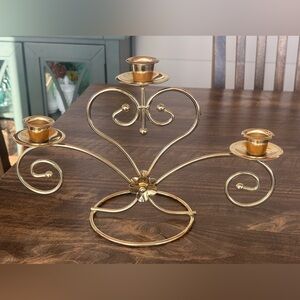 Elegant Gold Tone Metal Heart Shaped Candelabra